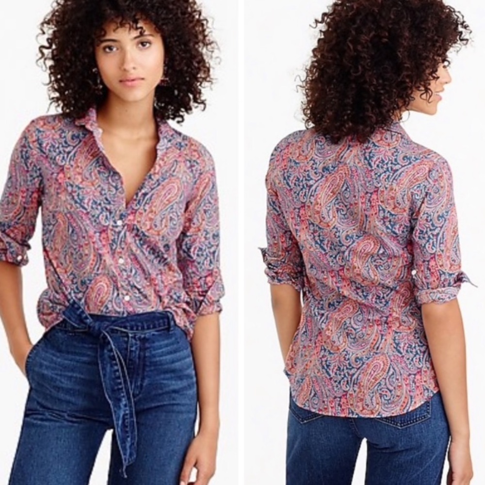 J. Crew Perfect Shirt Liberty London Art Fabrics Pink Button Down Top collared